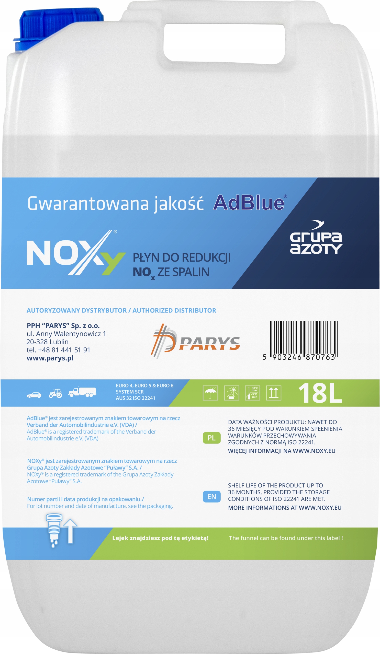 Płyn katalityczny do diesla AdBlue Noxy 18 litrów z lejkiem!!