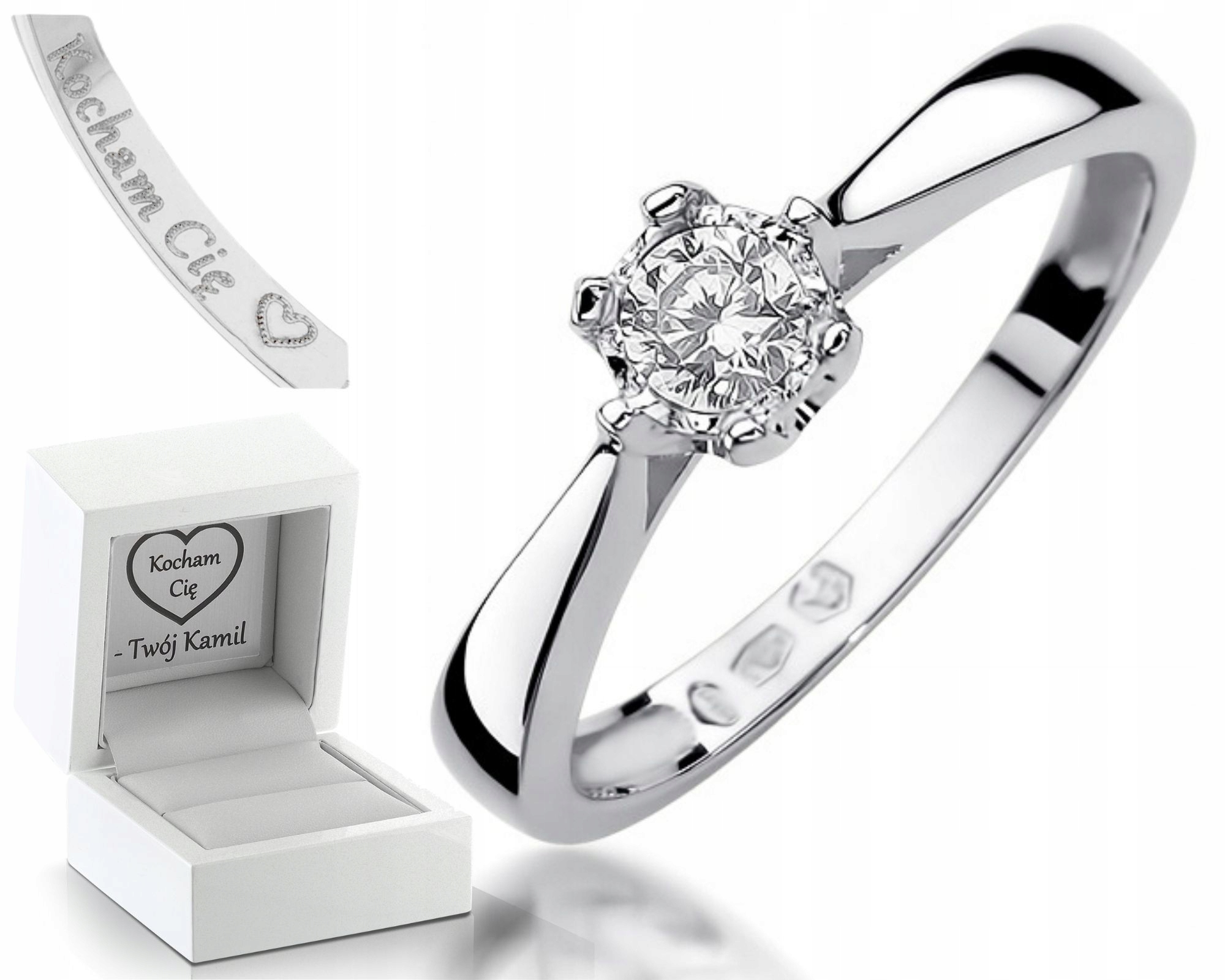 Prstýnek S Briliantem Bílé Zlato Gravírování Bonus Pro Ženu