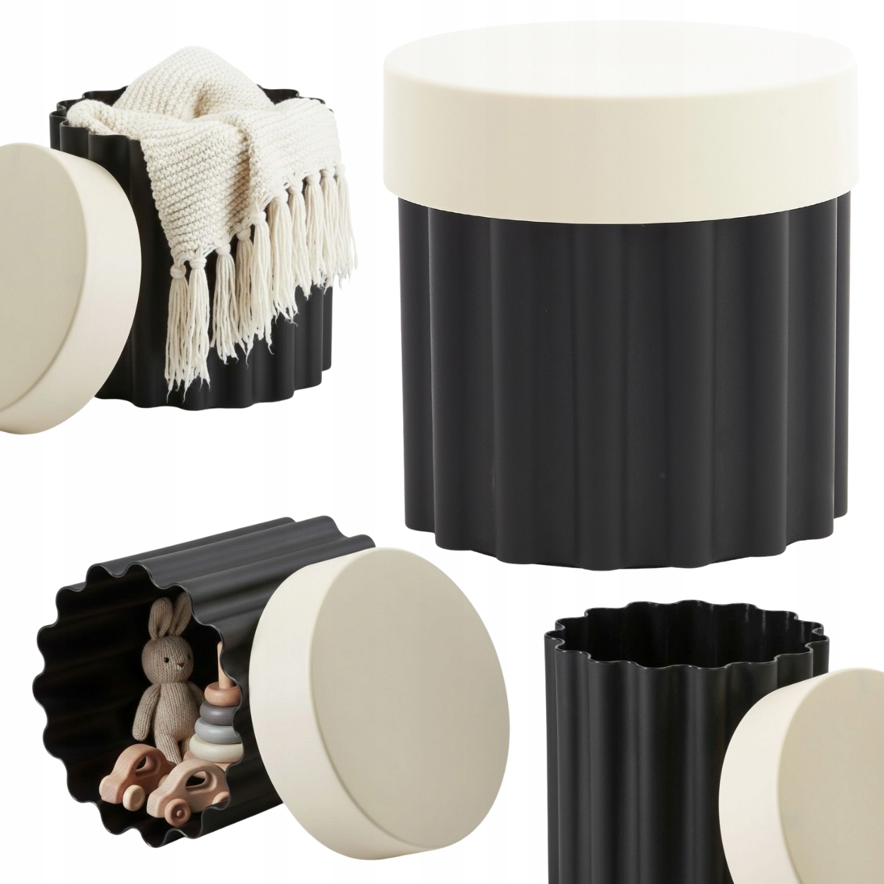 Minimalistický stolek černý béžový Moderní S Pomocným Úložným Prostorem Kávový