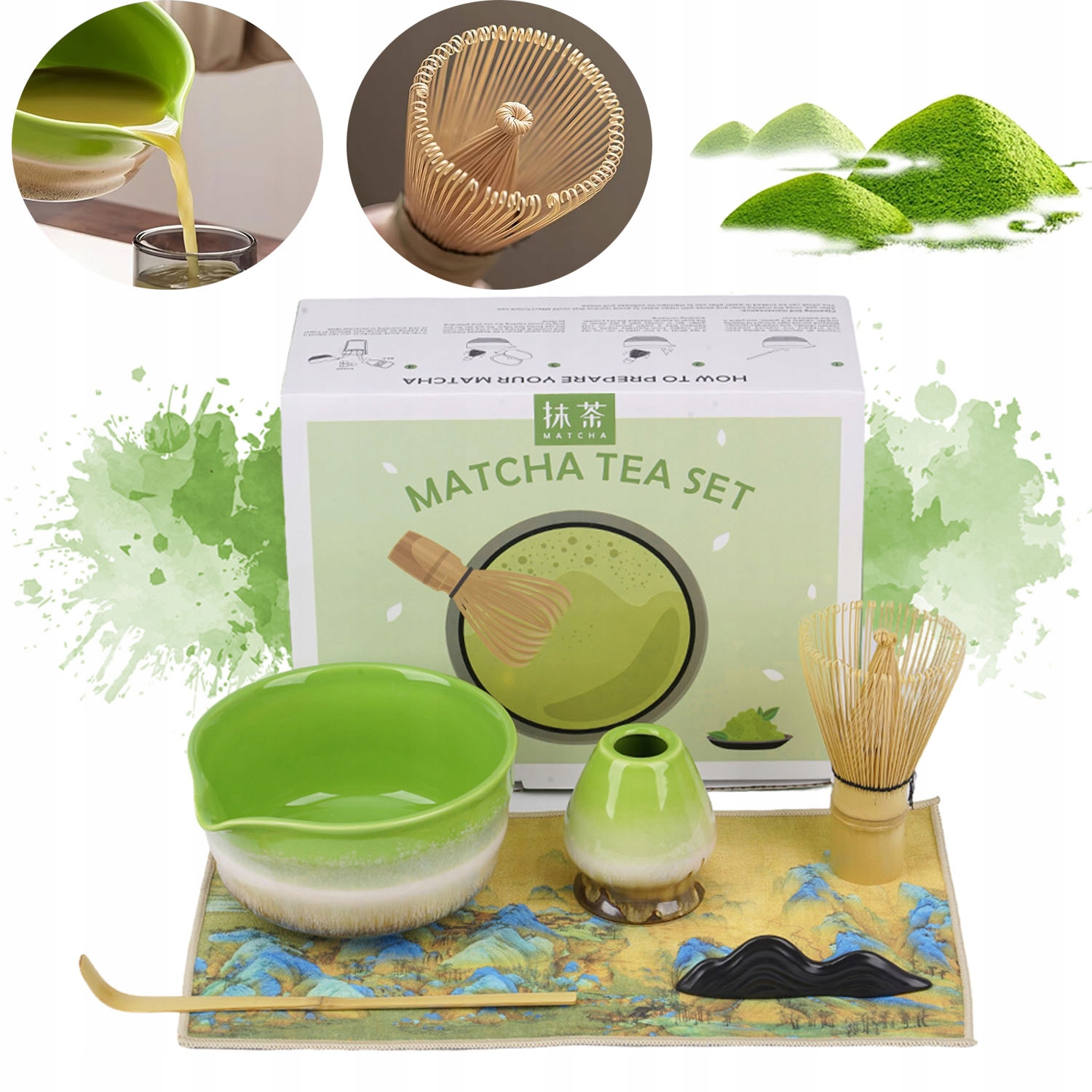 Levně Sada Na Matchy Japonský Styl S Šálek Metlou Podstavec Lžička 6 Ks