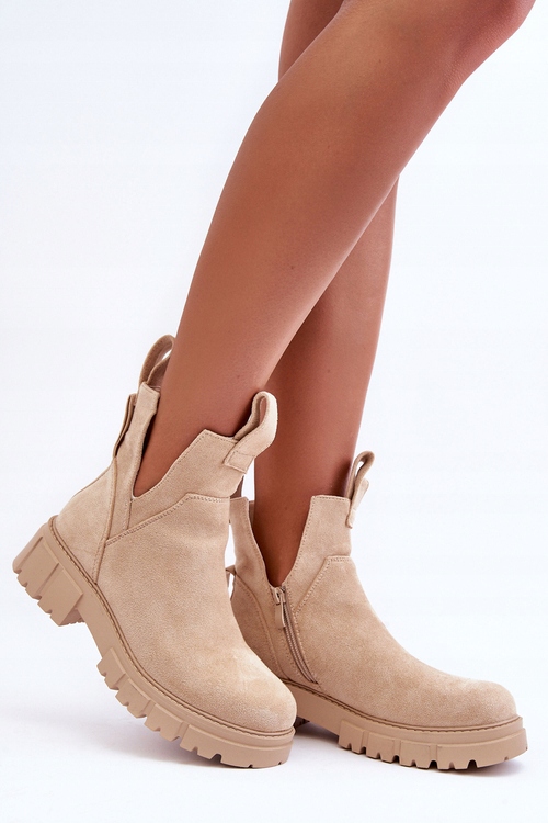 Botki damskie beżowe wcięcia platforma płaski obcas r.41 Rozmiar 41