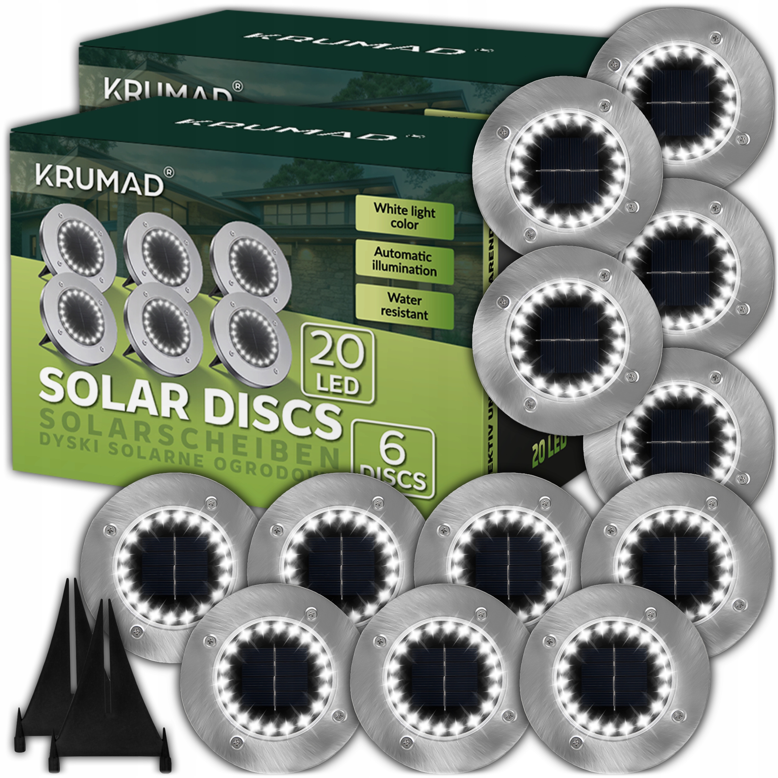 12x Lampki Solarne Dyski Ogrodowe Gruntowe Najazdow Czujnik Zmierzch 20 Led