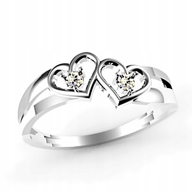 SREBRNY PIERŚCIONEK ZARĘCZYNOWY DWA SERDUSZKA SREBRO 925 SERCE WALENTYNKI