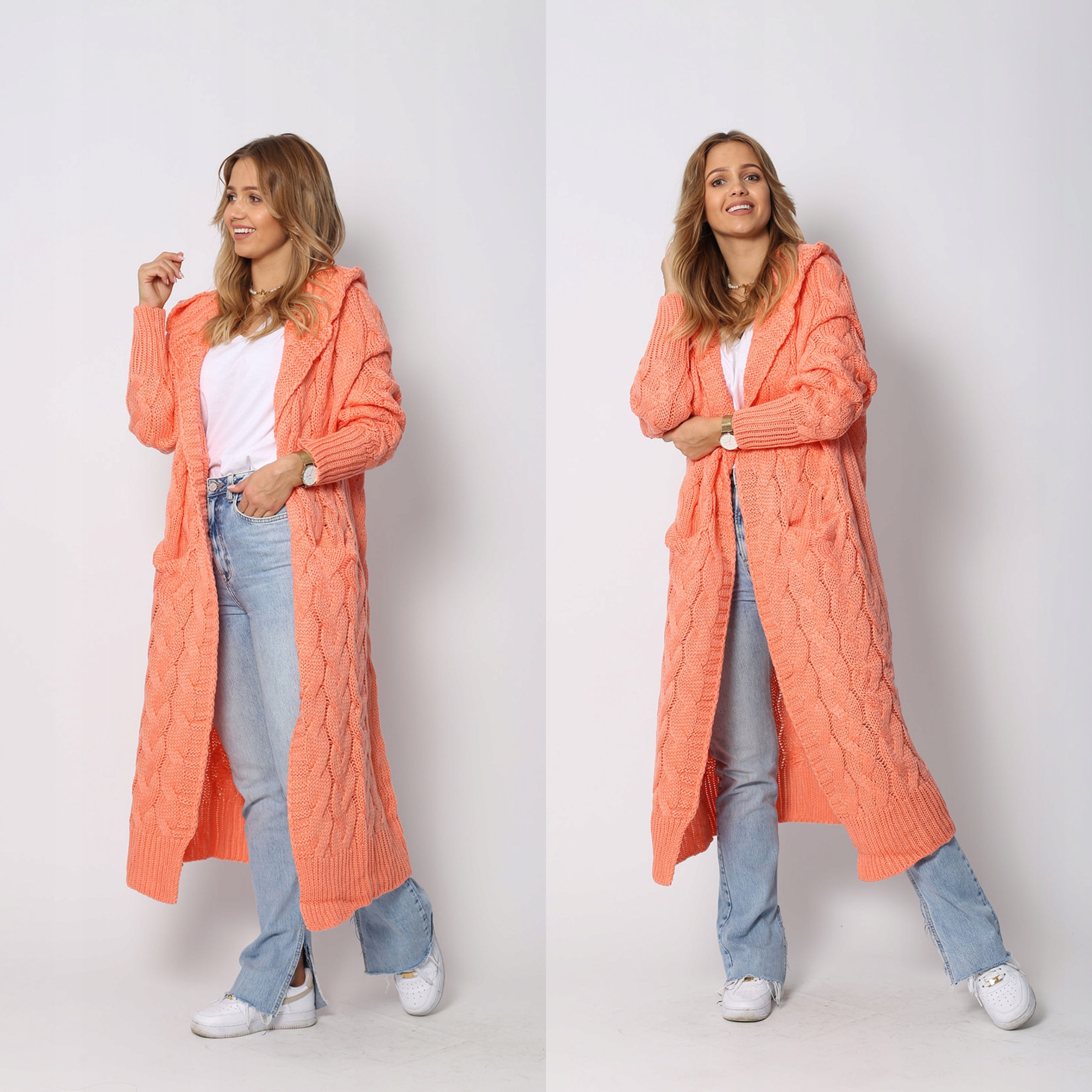 Dámský kardigan svetr Luna dlouhý Polský růžový