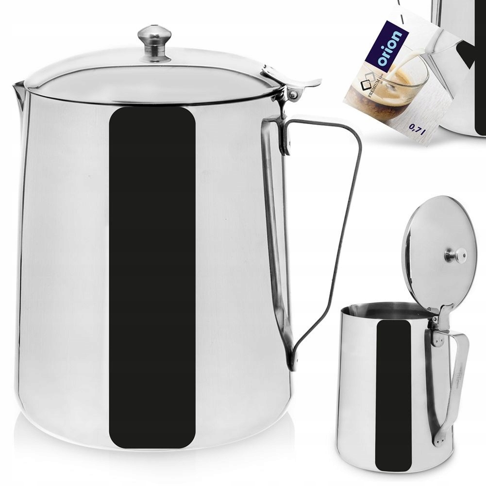 Ocelový džbán na mléko na napěnění mléka s víčkem, 0,7 l, mlékovka