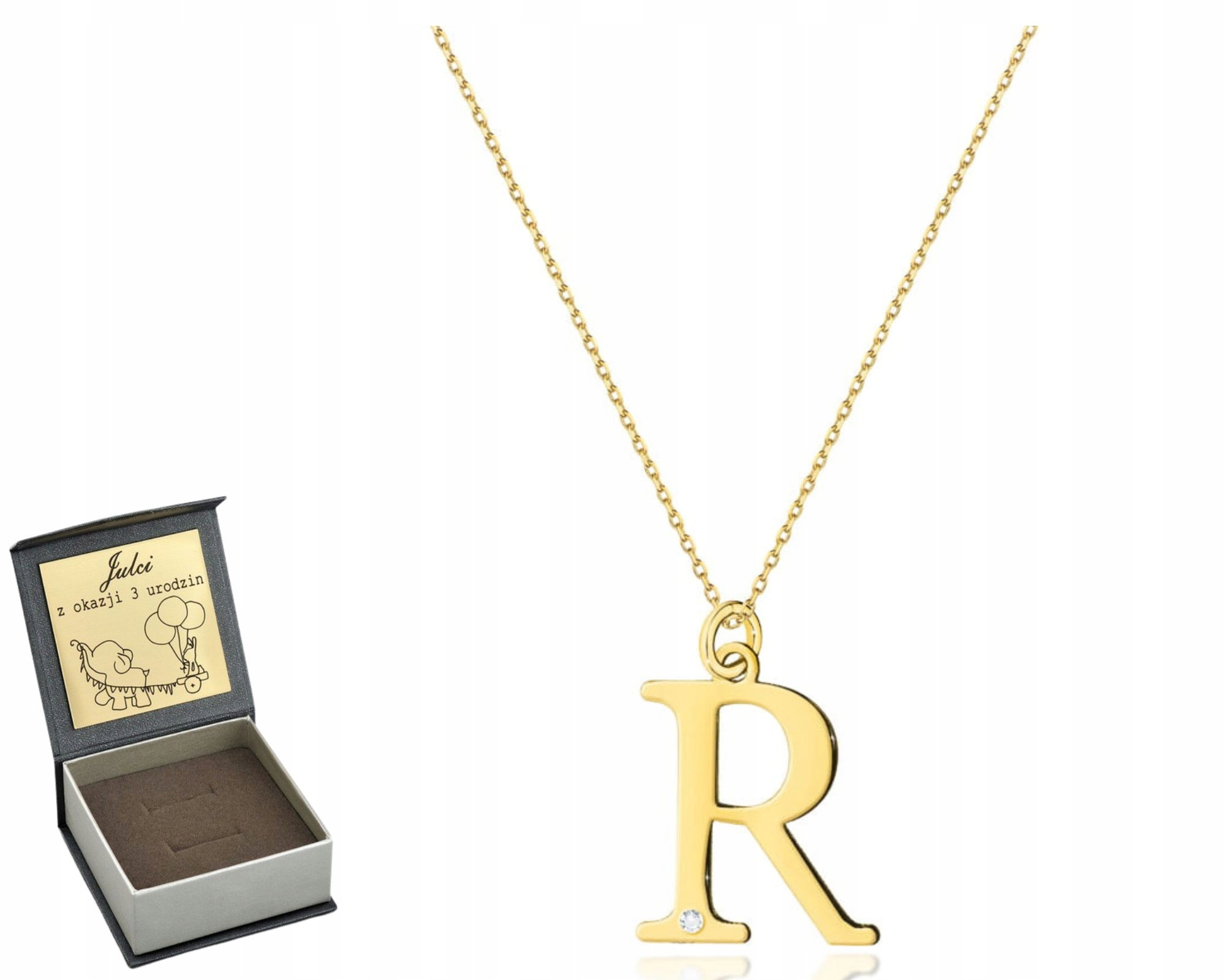 Zlatý Náhrdelník Písmeno R S Briliantem Gravírování 585