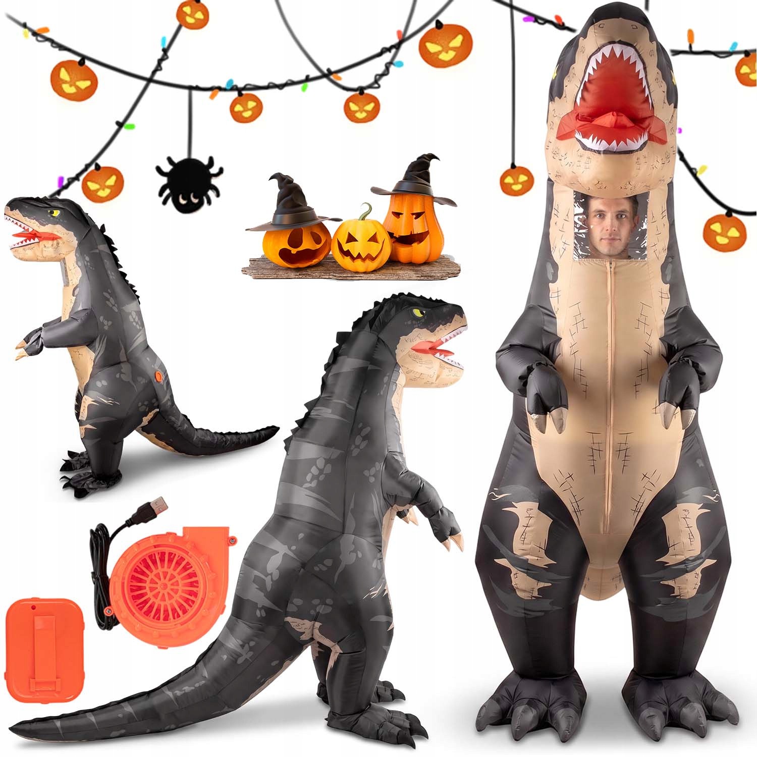Nafukovací Dinosaurus T-rex Převlek Kostým Velký Halloween 160-190 CM