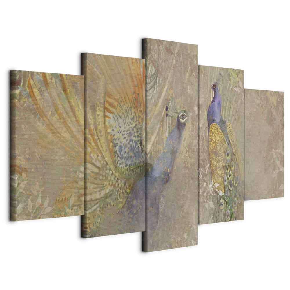 Obraz Triptych Do Obývacího Pokoje Ptáci Pávi Vintage Retro Nástěnná Dekorace 200x100
