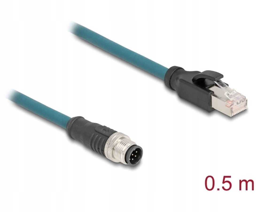 Przewód adapter IP67 M12 A-coded 8-pin męski RJ45 Cat.6A 50cm Delock 60075