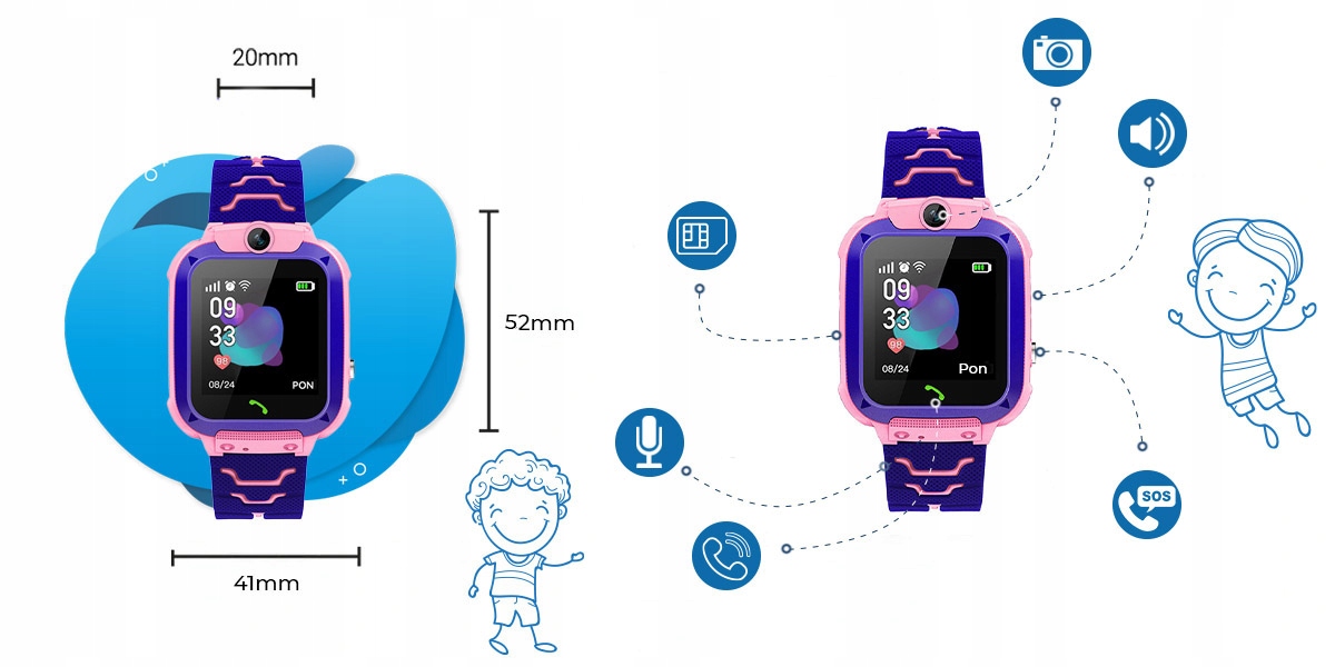 Smartwatch dla dzieci S7 Różowy GSM Lokalizacja Z074 Kolor niebieski