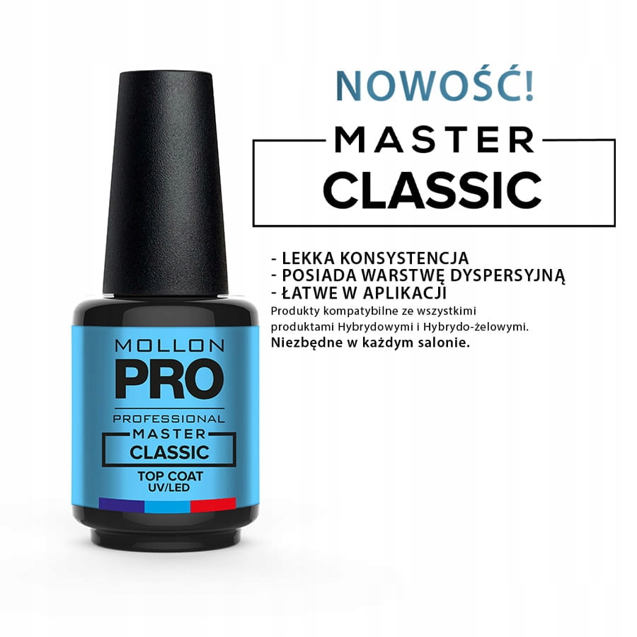 Master Classic Top Coat UV/LED 12 ml - Nadaje wysoki połysk, efekt lśniącyc Marka Mollon Pro
