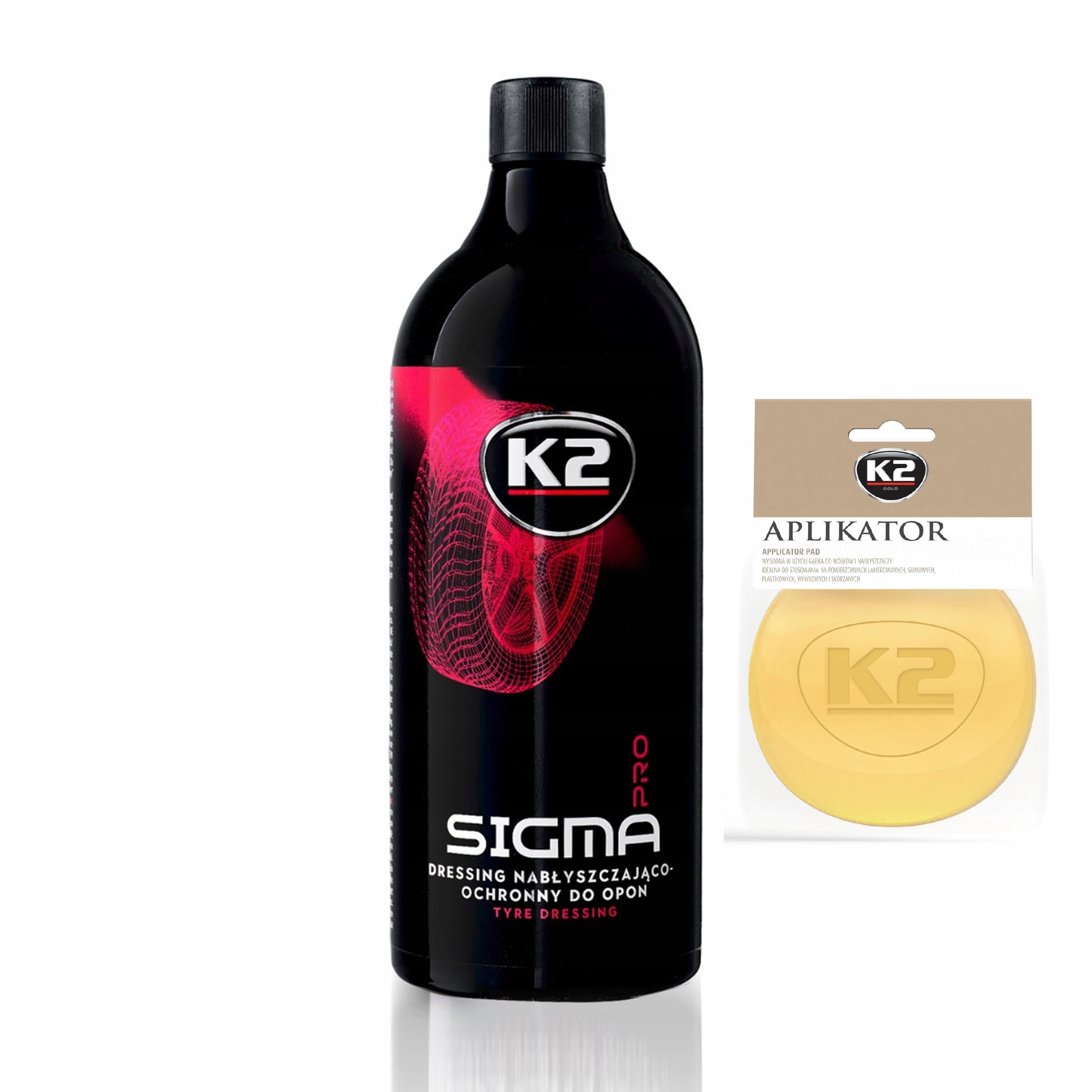 K2 Sigma PRO żel do opon i gumy 1 L + Gąbka do wosków i nabłyszczaczy K2