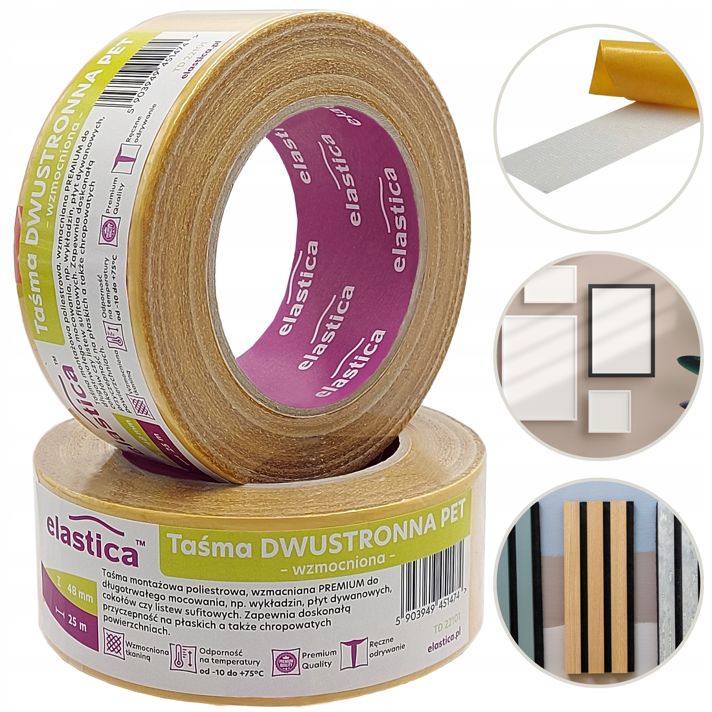 TAŚMA DWUSTRONNA MONTAŻOWA 48mm x 25 m PET PREMIUM BARDZO MOCNA WZMOCIONA