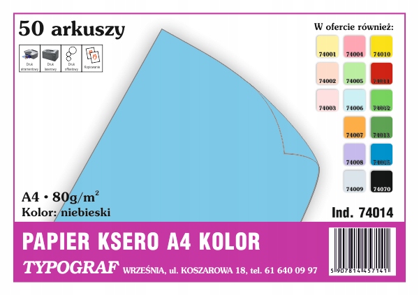 Papier ksero A4 80g niebieski op.50 arkuszy