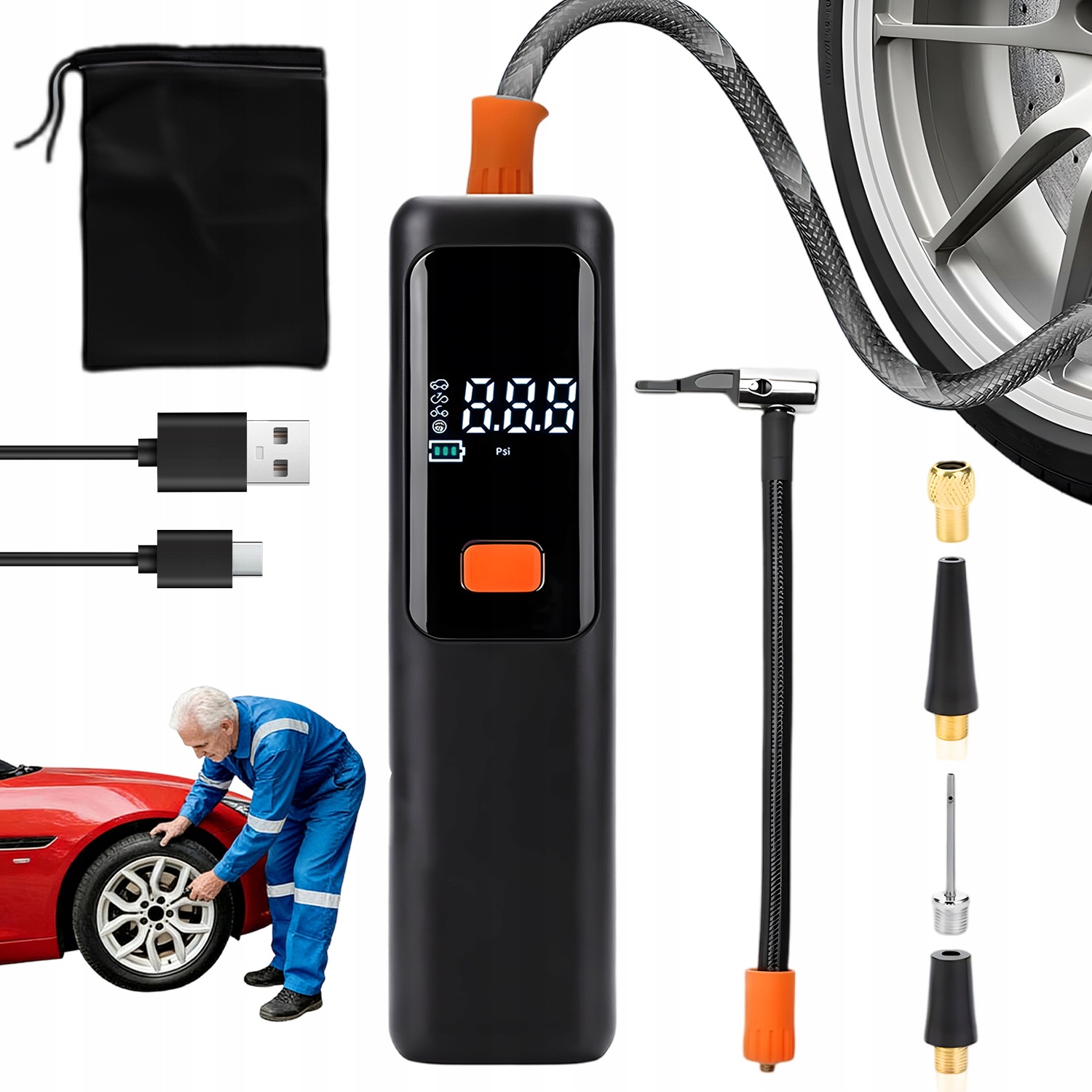 Przenośna Pompka Elektryczna Do Opon Cyfrowy Manometr 11 Bar