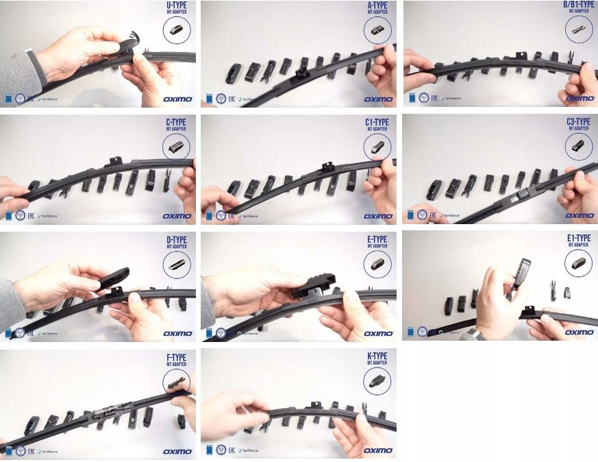 WYCIERACZKI PŁASKIE OXIMO 65cm+50cm komplet Strona zabudowy przód