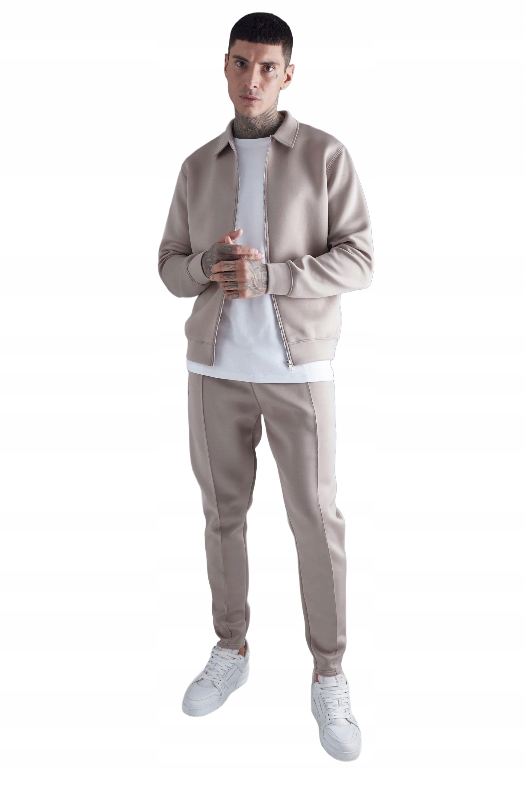 Boohooman Pánská Tepláková Souprava Béžová Se Zipem A Lampasem L Z3A