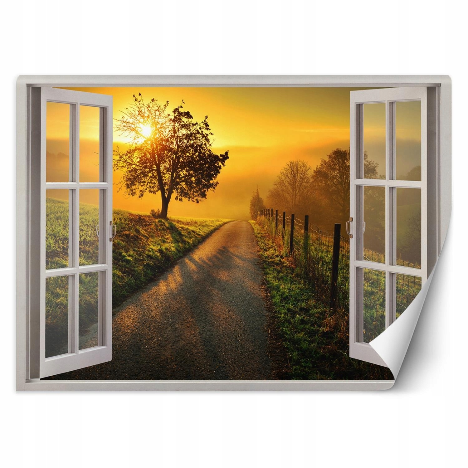Fototapeta 3D Okno západ slunce nad silnicí 140x100