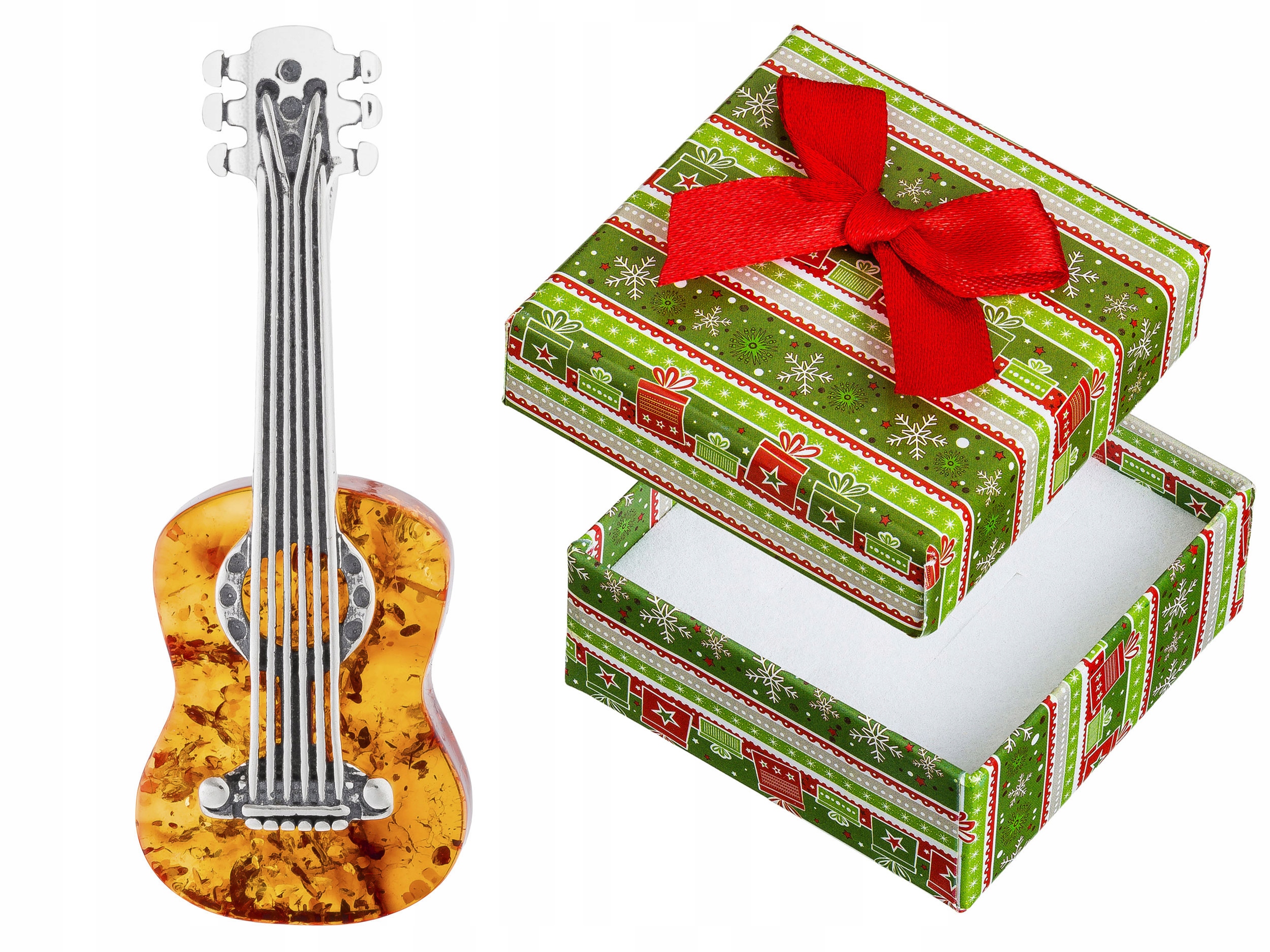 Stříbrný kytarový přívěsek s jantarem Oxidovaný stříbrný Přívěsek Jantar