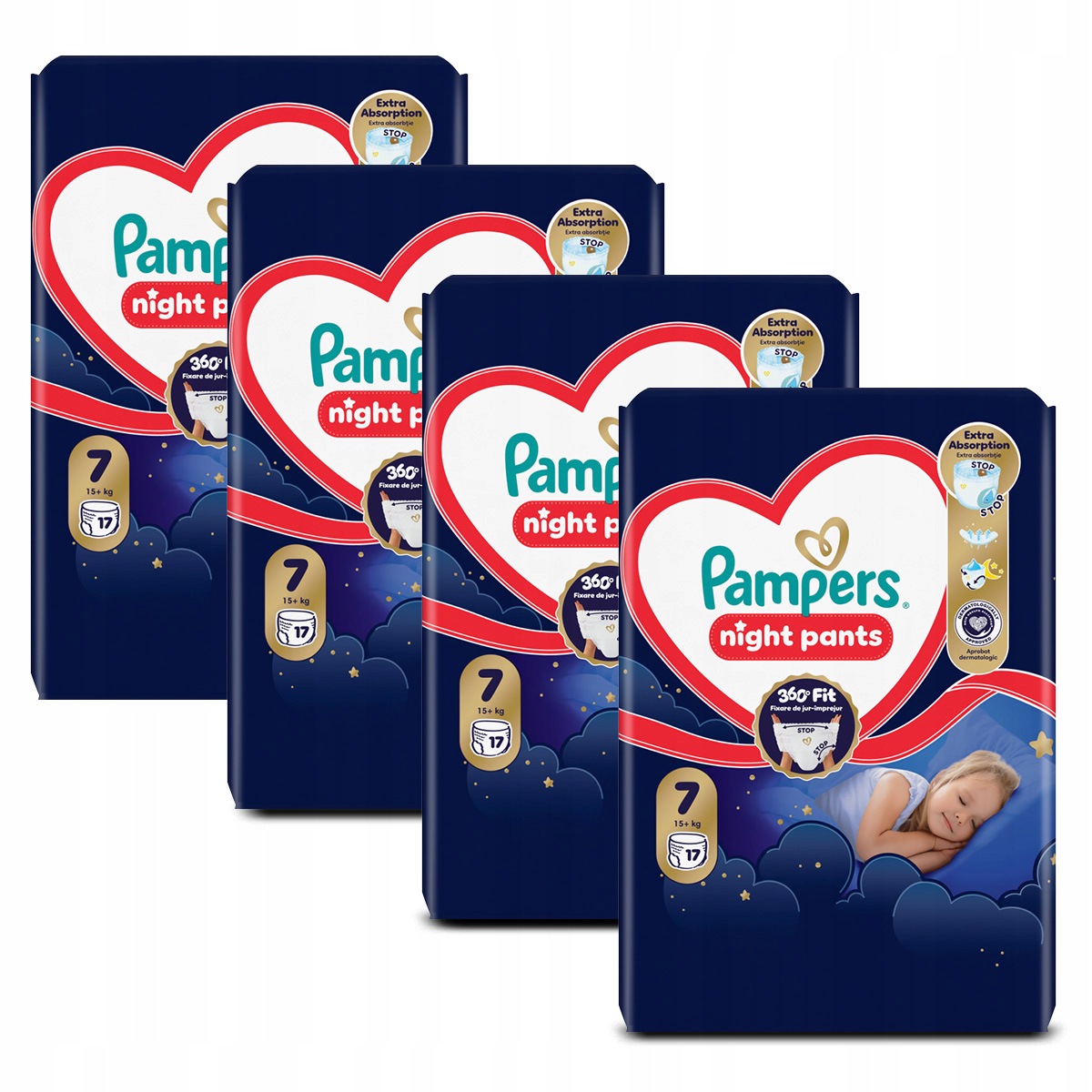 Zestaw Pampers Night Pieluchomajtki Rozmiar 7, 17 szt., 15kg+ x4