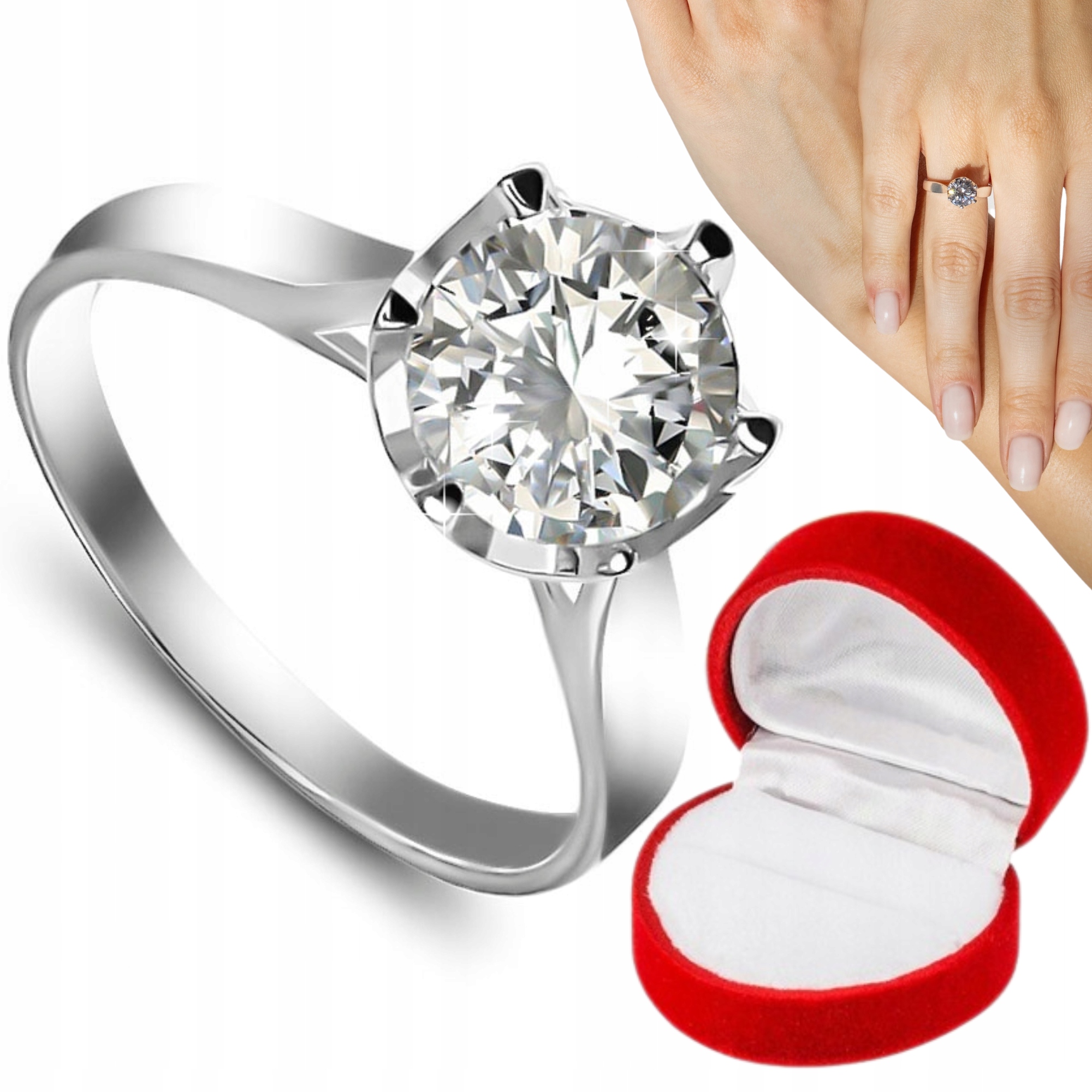 Pierścionek Zaręczynowy Srebrny Z Cyrkonią Srebro Kamień 7mm 925 r.15