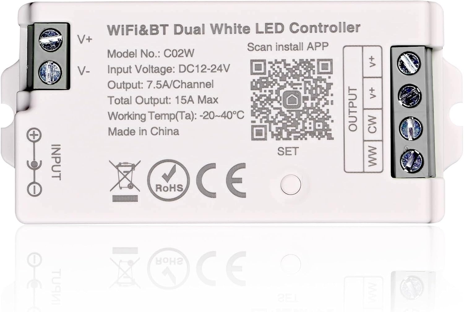 Led ovladač Cct WiFi Bluetooth 12V 24V Tuya Alexa Smart Dual White C02W