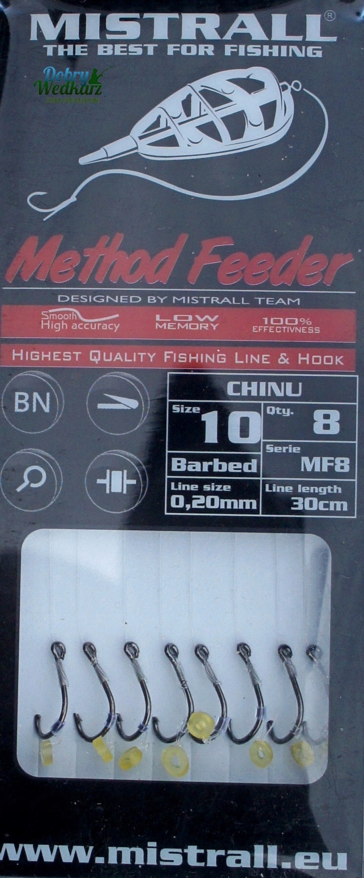 MISTRALL PRZYPON HAK 10 METHOD FEEDER Z GUMKĄ 30 cm