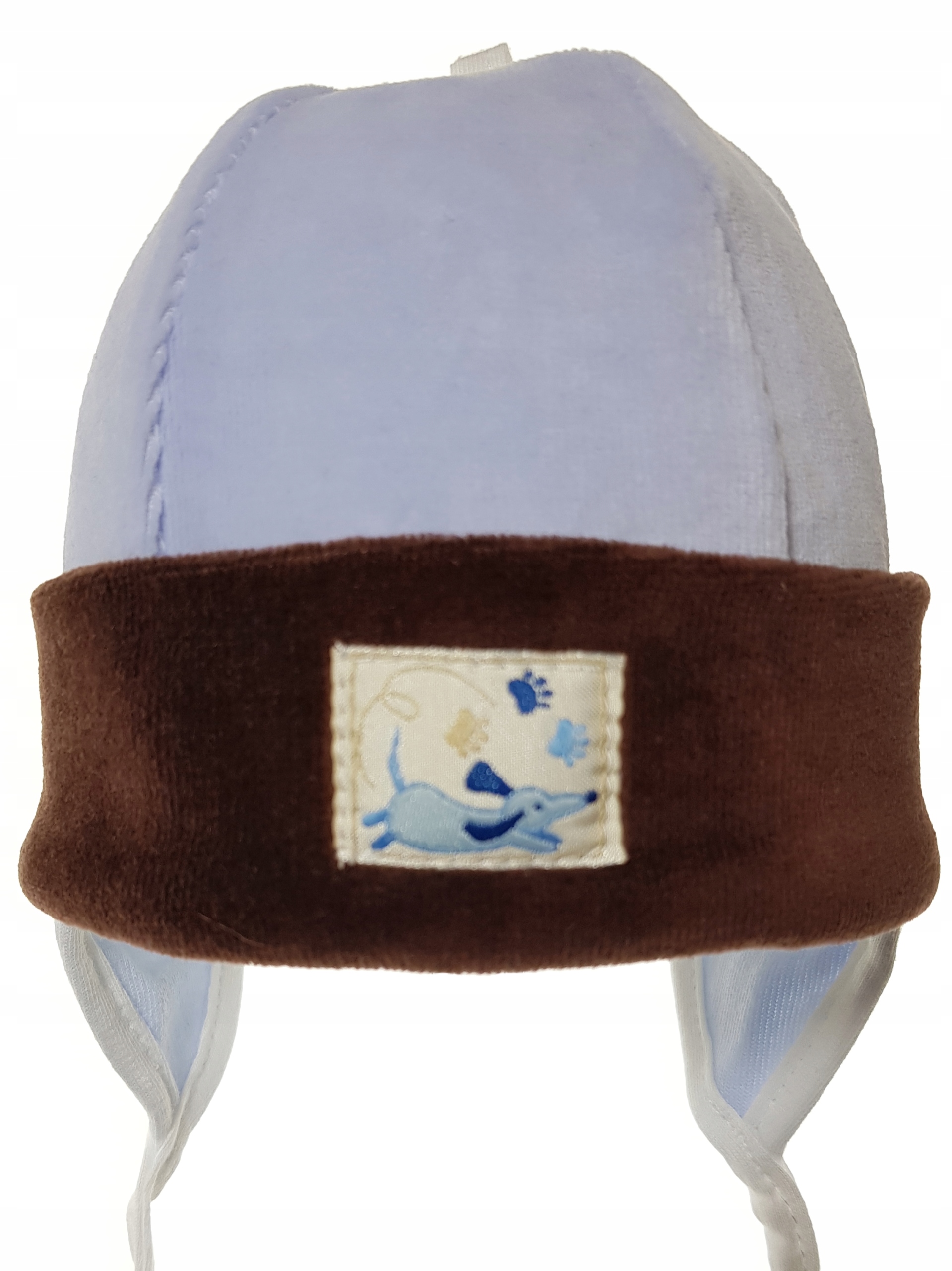 POLSKA CZAPKA WELUR CZAPECZKA WIĄZANA Z USZAMI DLA NOWORODKA 0-3 MC 18KOLOR Marka Kamiś