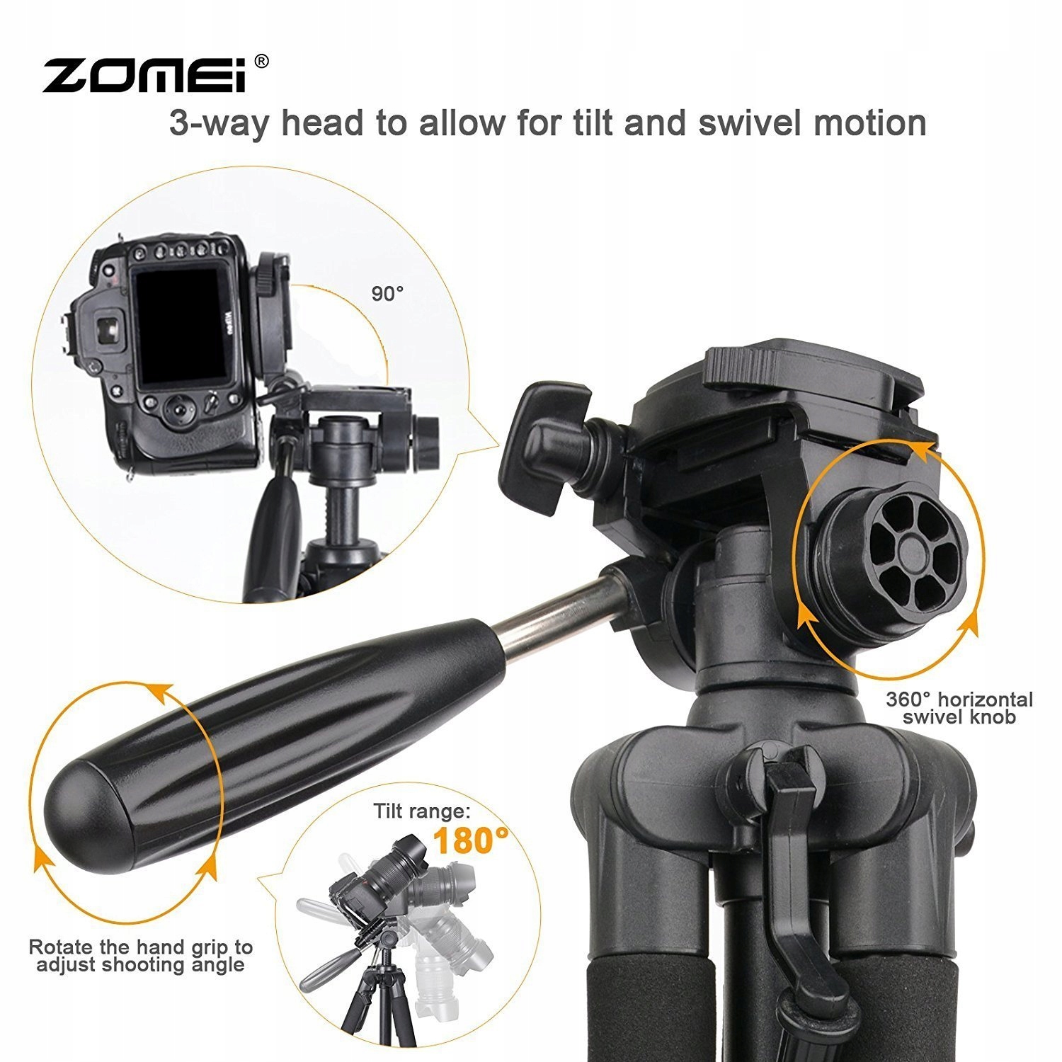 ZOMEI Q111 Statyw Aluminiowy Do Aparatu I Telefonu 47-140cm Czerwony — miniatura 5