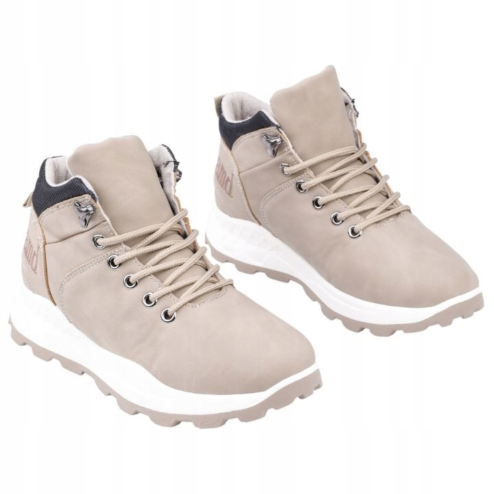 Traperki sneakersy sportowe ocieplane beżowe