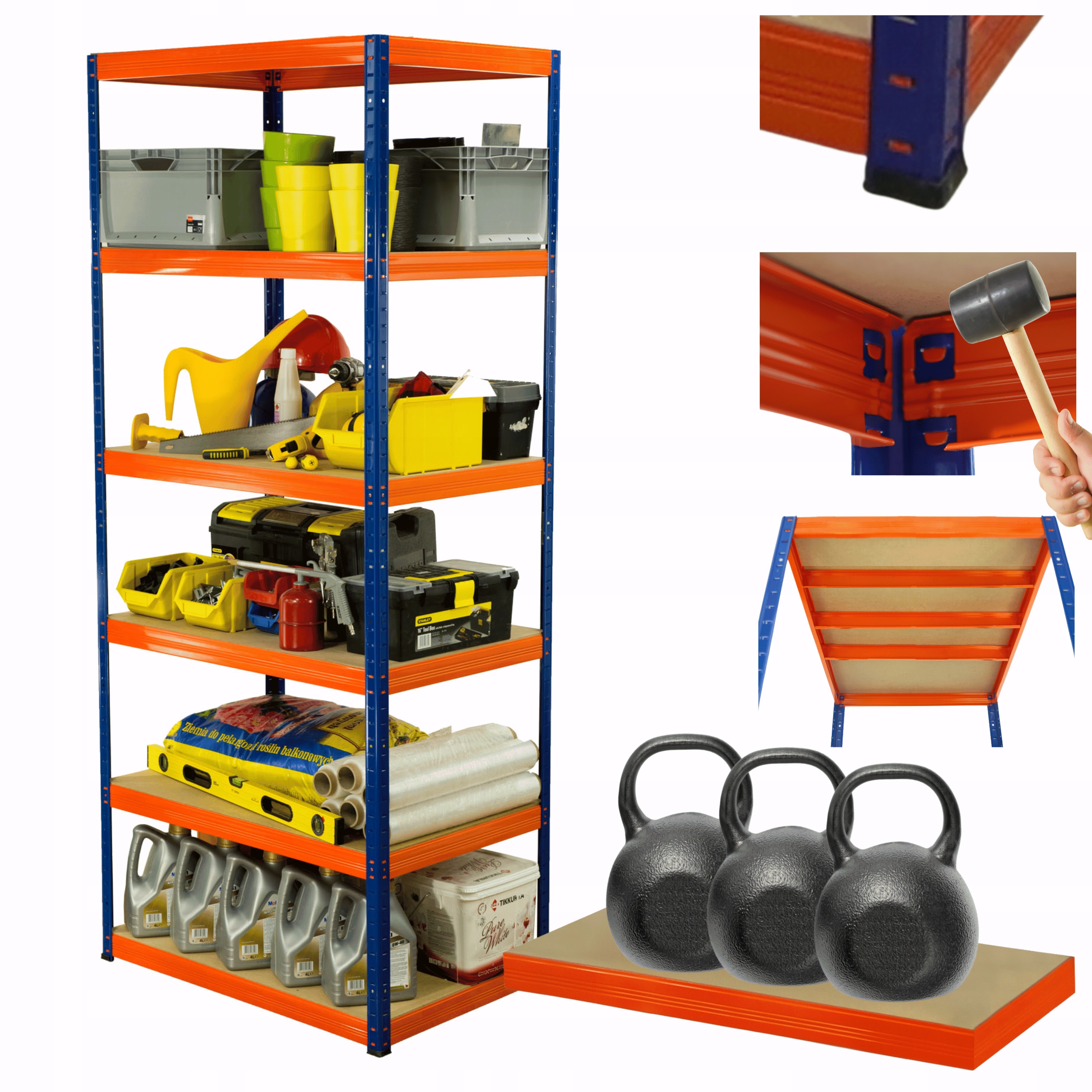 Kovový skladový regál Helios 213x110x50 cm 6Px350 kg Pevný