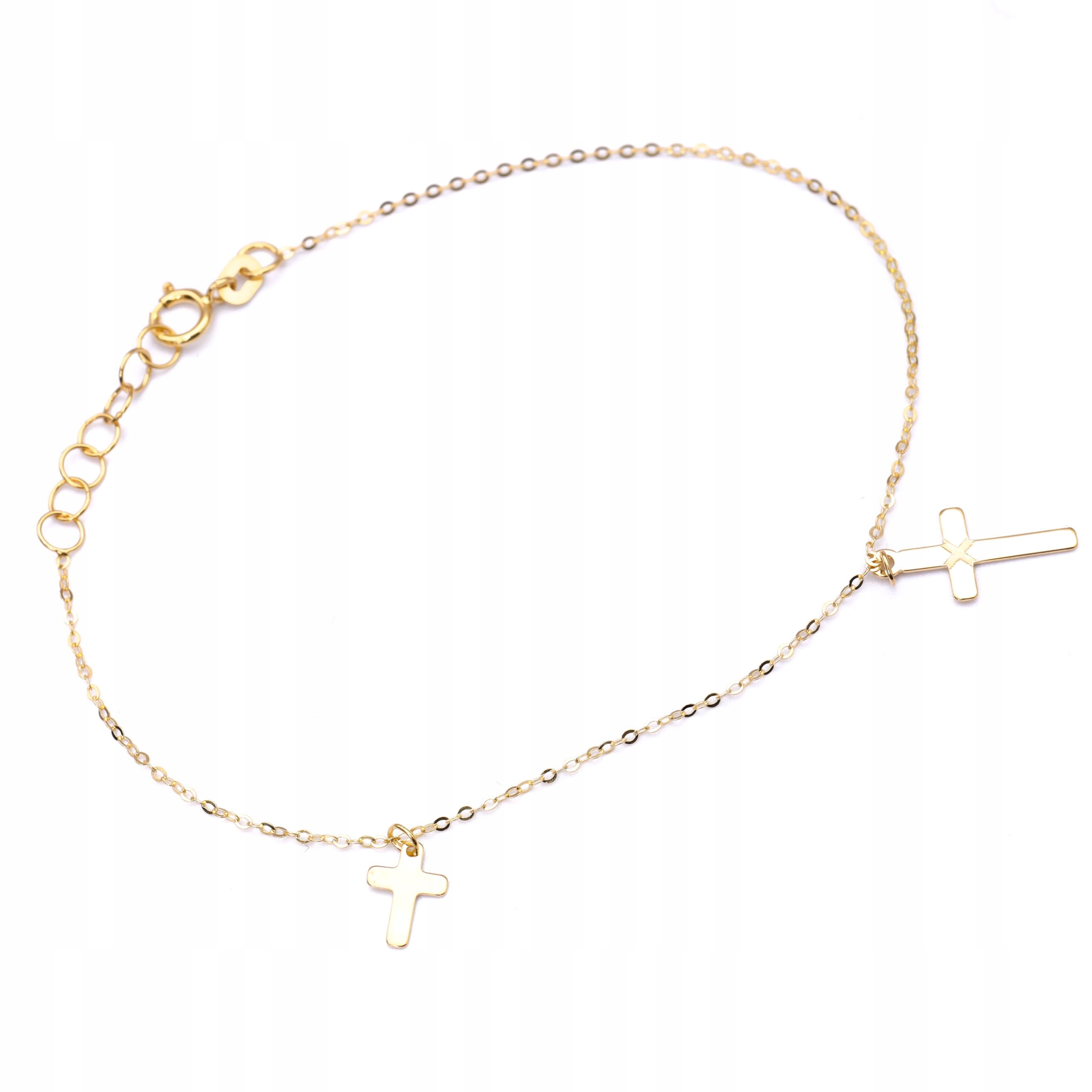 Zlatý náramek 585 přívěsky křížky ankr