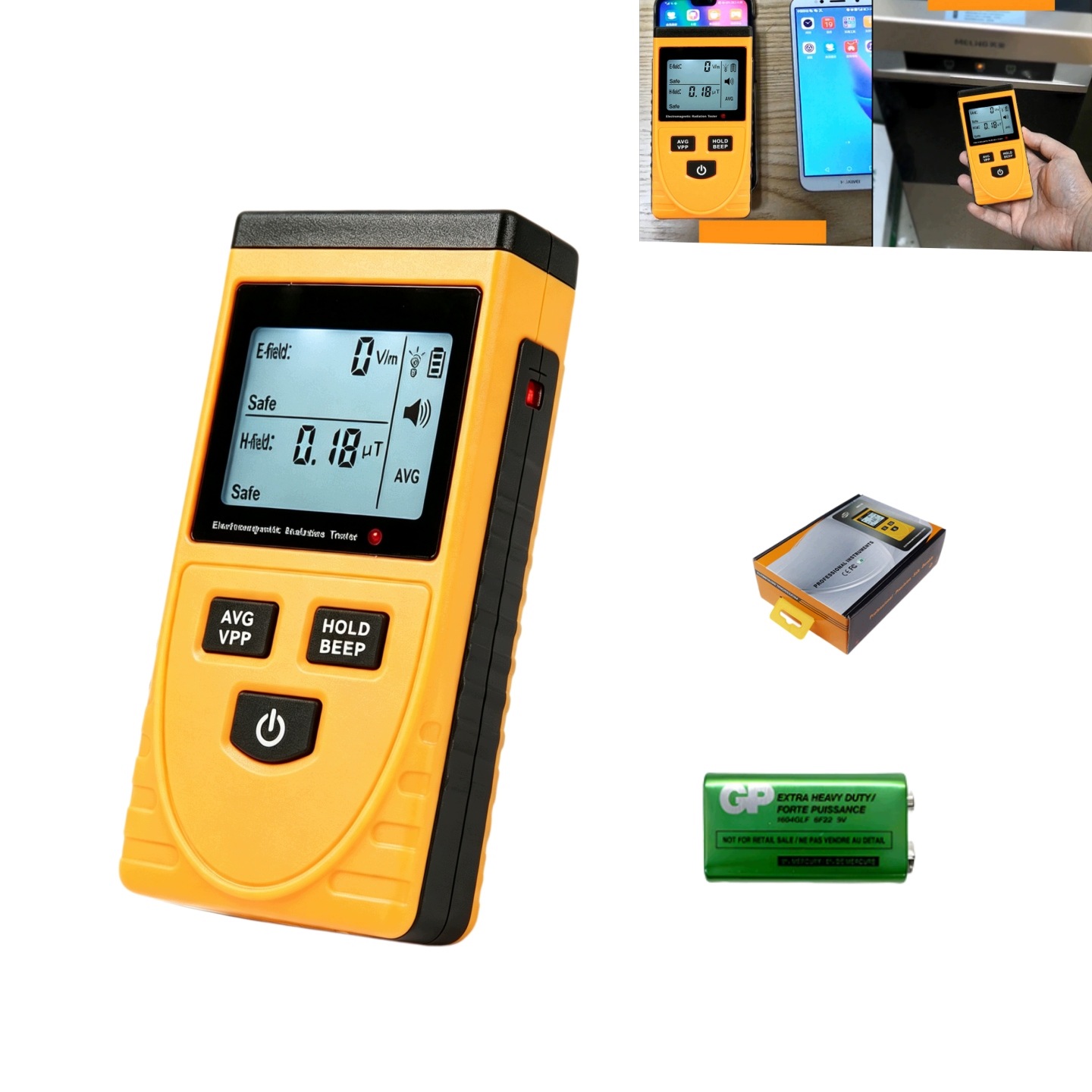 Měřič Elektromagnetického Pole Tester Vln 1V/m- 1999V/m, 0.01uT-99.99uT