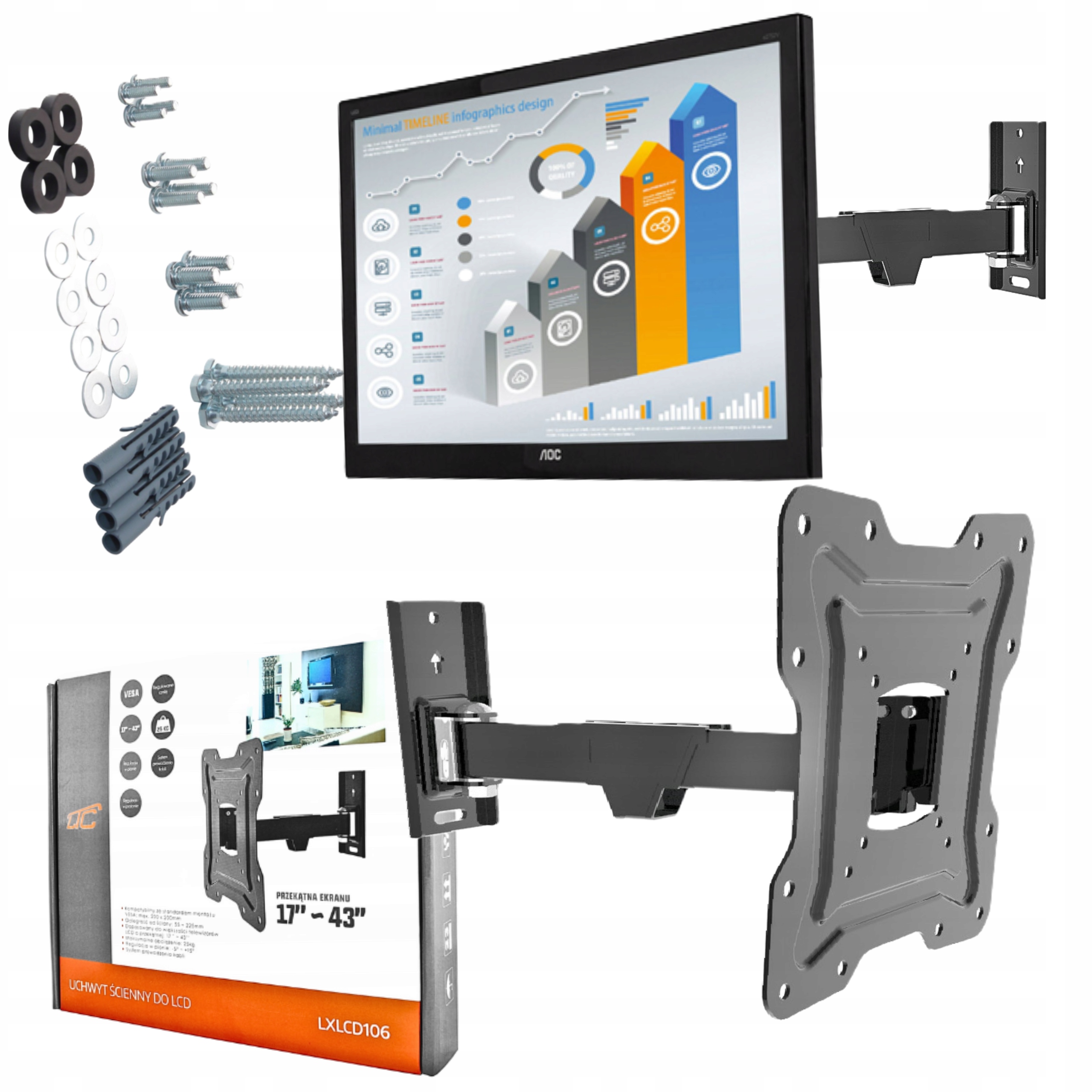 Ścienny Uchwyt do Monitora telewizora do 25kg obrotowy VESA TV 17-43" cale