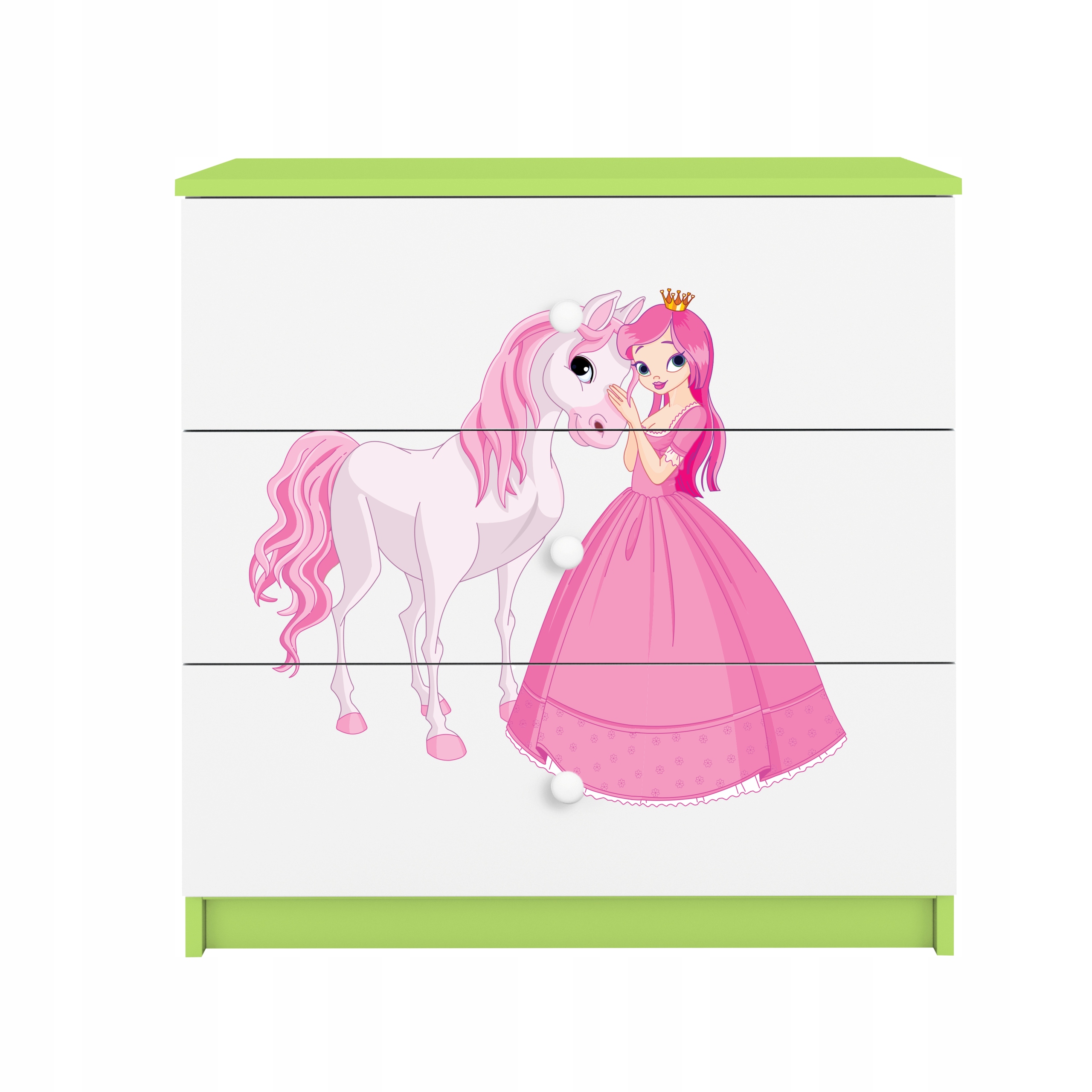 Komoda Babydreams zelená grafika princezna a kůň 80 cm