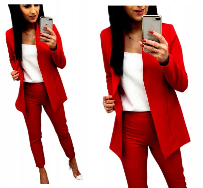 Dámský oblek Dámský komplet Sako komplet Kalhoty Červená M