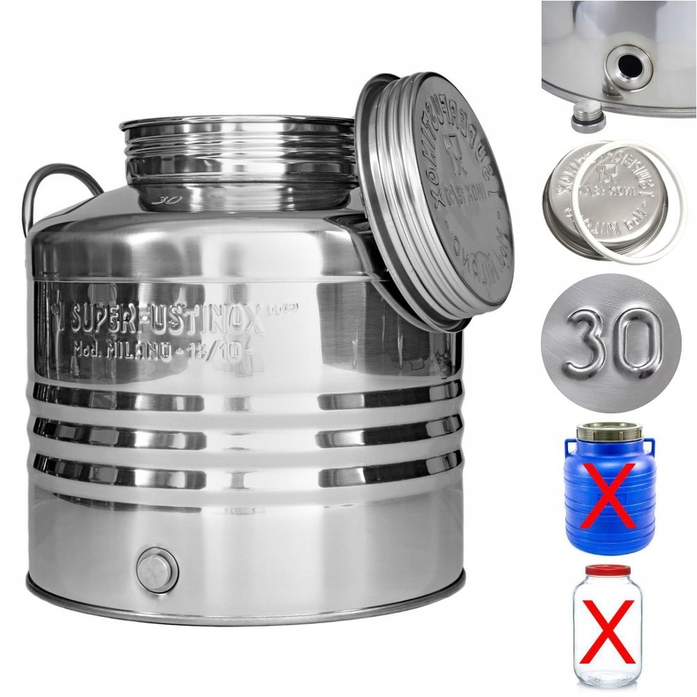 Beczka Nierdzewna 30L Inox bańka kanka pojemnik 30 L na mleko wodę bimber