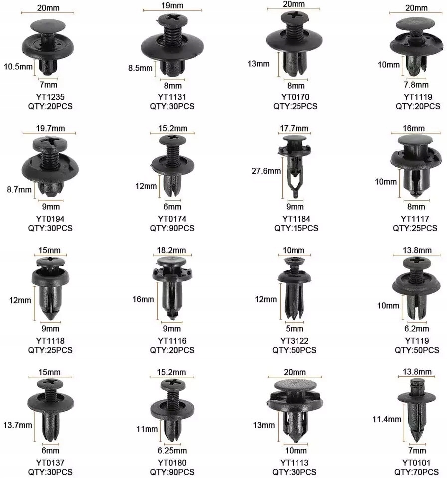 Kołki Rozporowe Spinki KLIPSY SAMOCHODOWE 635 SZT Typ samochodu 4x4/SUV Samochody osobowe Samochody dostawcze Samochody ciężarowe Samochody kempingowe Autobusy Niezdefiniowany