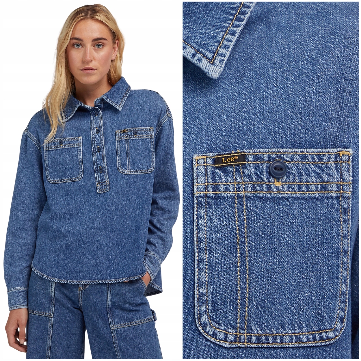 Lee Popover Worshirt Mid Blues volná dámská džínová košile rubaszka S