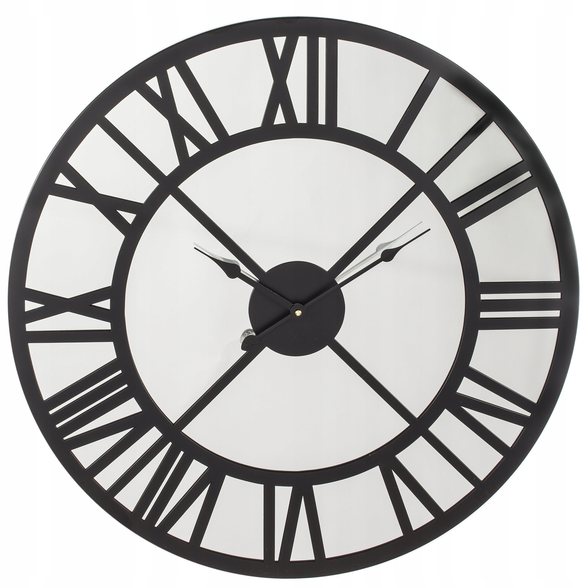 Nástenný veľký zrkadlový kovový hodinový stroj, čierny