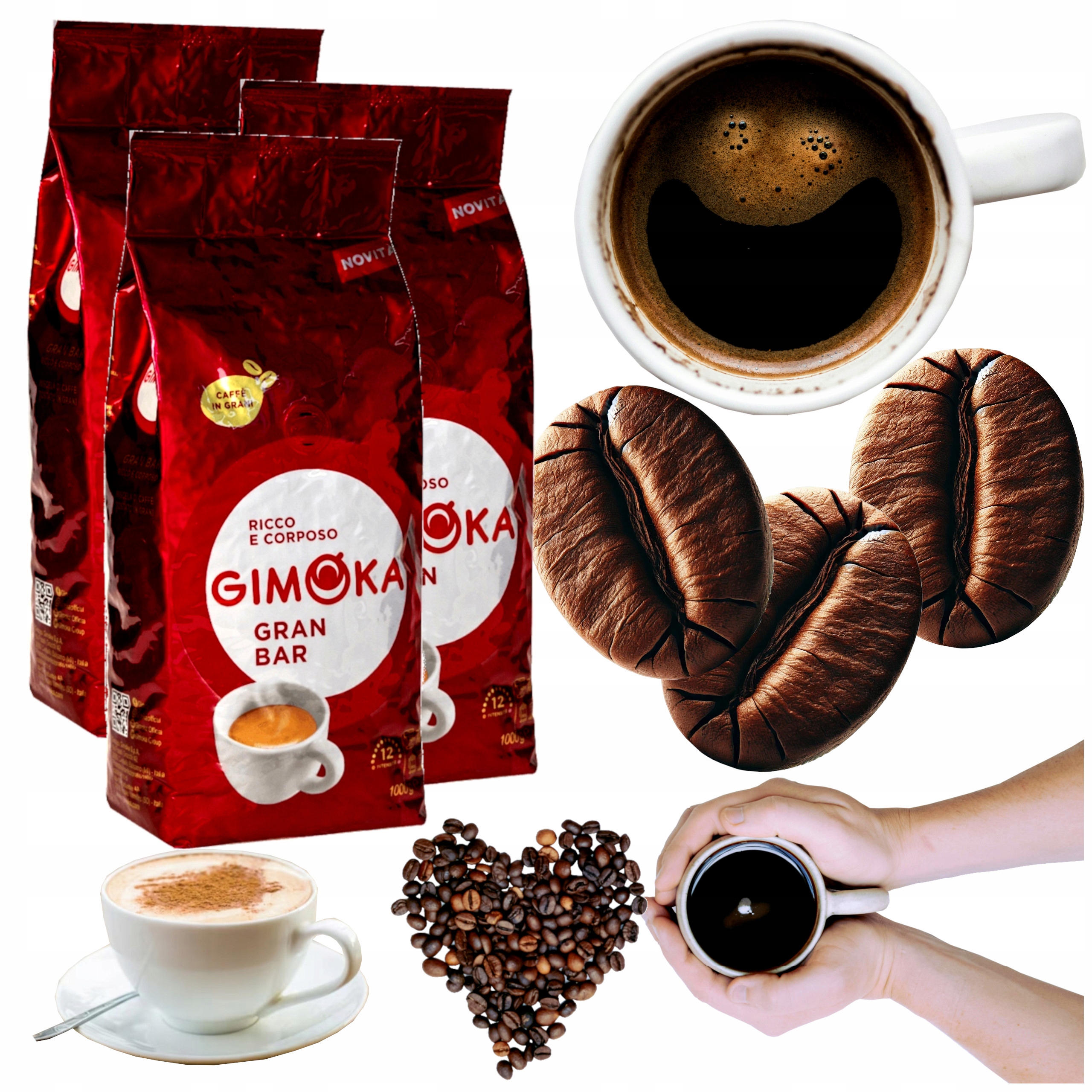 Kawa ziarnista Gimoka 1kg mieszana ziarnista Gran Bar 3opak arabica robusta