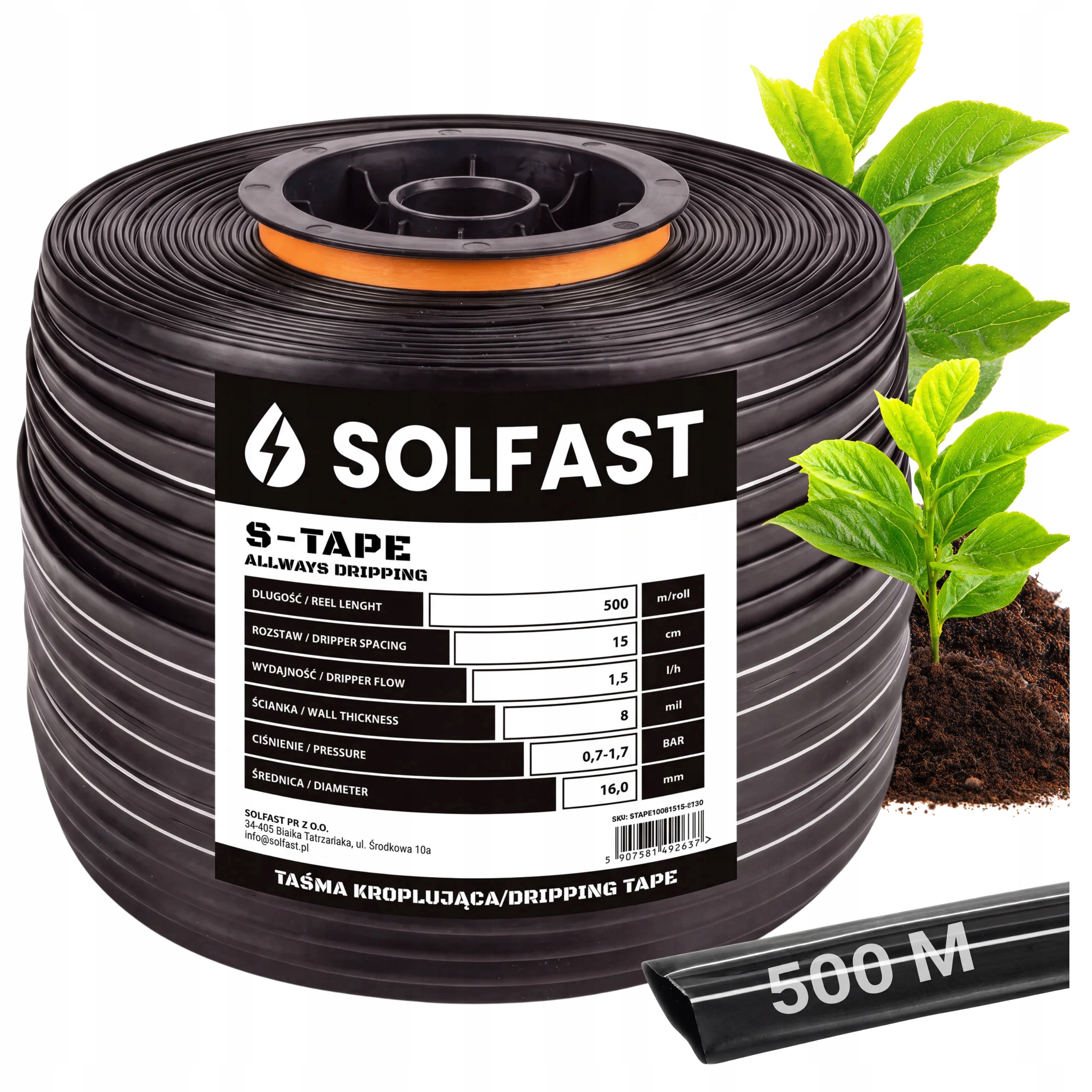 Kapací páska Kapkové zavlažování Hadice Lano 1,5 l/h 15 cm 500 m Solfast