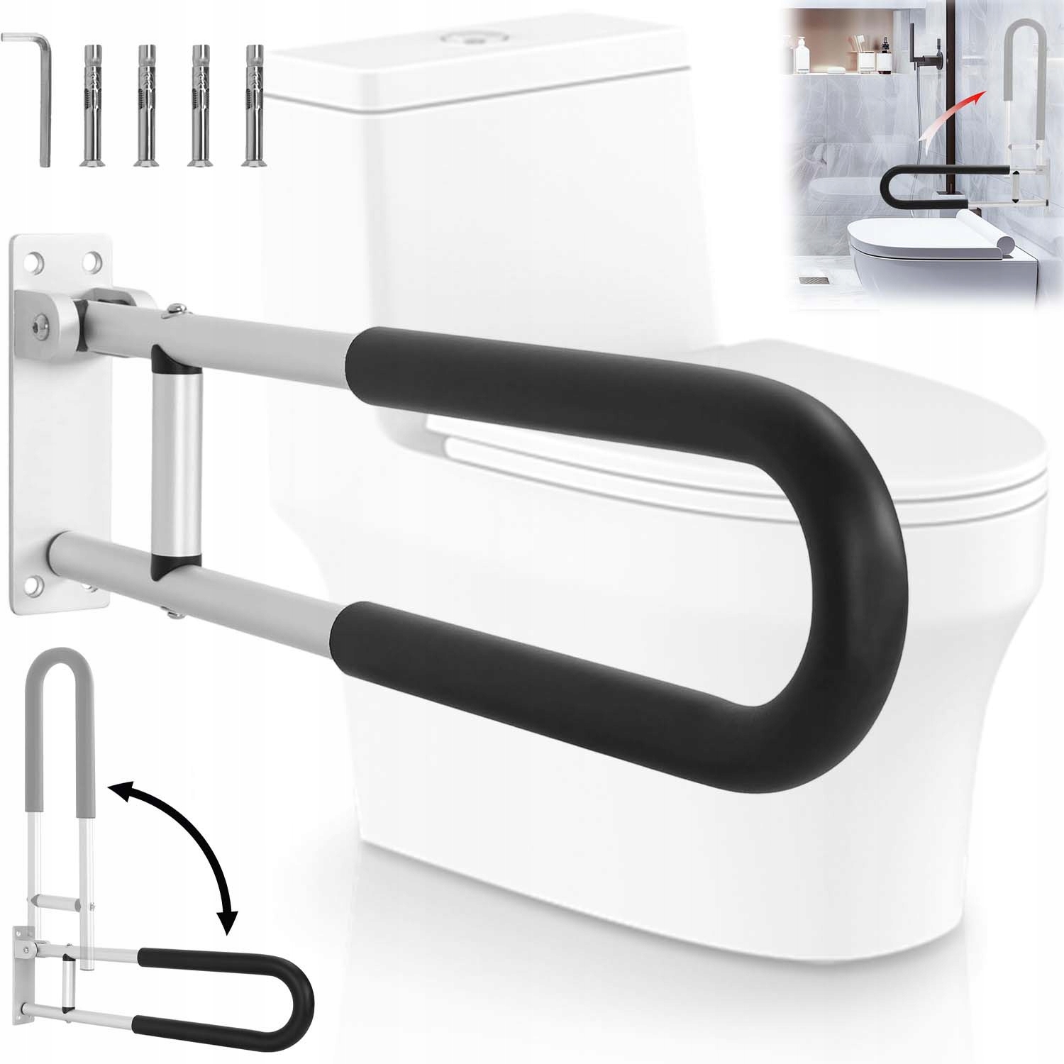 Uchwyt Łazienkowy Składany Uchylny Poręcz Do Toalety Bezpieczeństwo Seniora