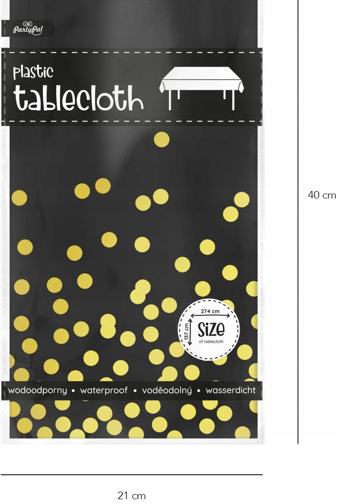 OBRUS JEDNORAZOWY CZARNY W ZŁOTE KROPKI 137x274cm Motyw gładki