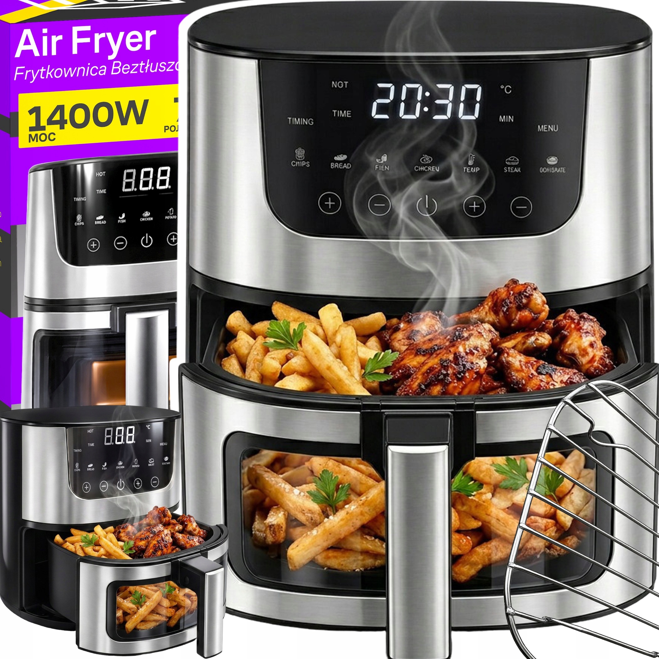Beztuková Fritéza Air Fryer 7 L Trouba 1500 W 10 Režimů Airfryer