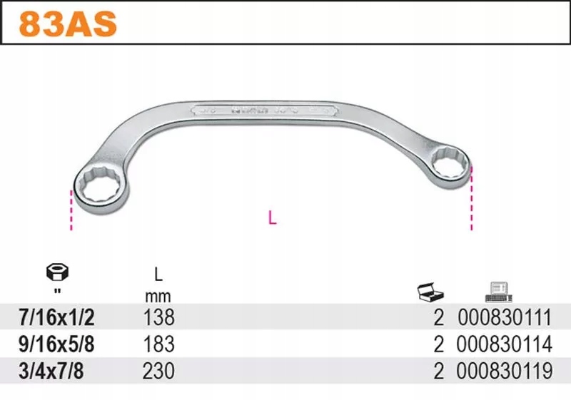 Klucz oczkowy dwustronny wygięty calowy 9/16x5/8 Marka Beta