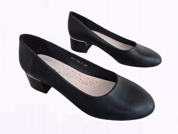 Pantofle Damskie Baleriny Na Obcasie Na Szeroką Stopę Czarne Nina 39