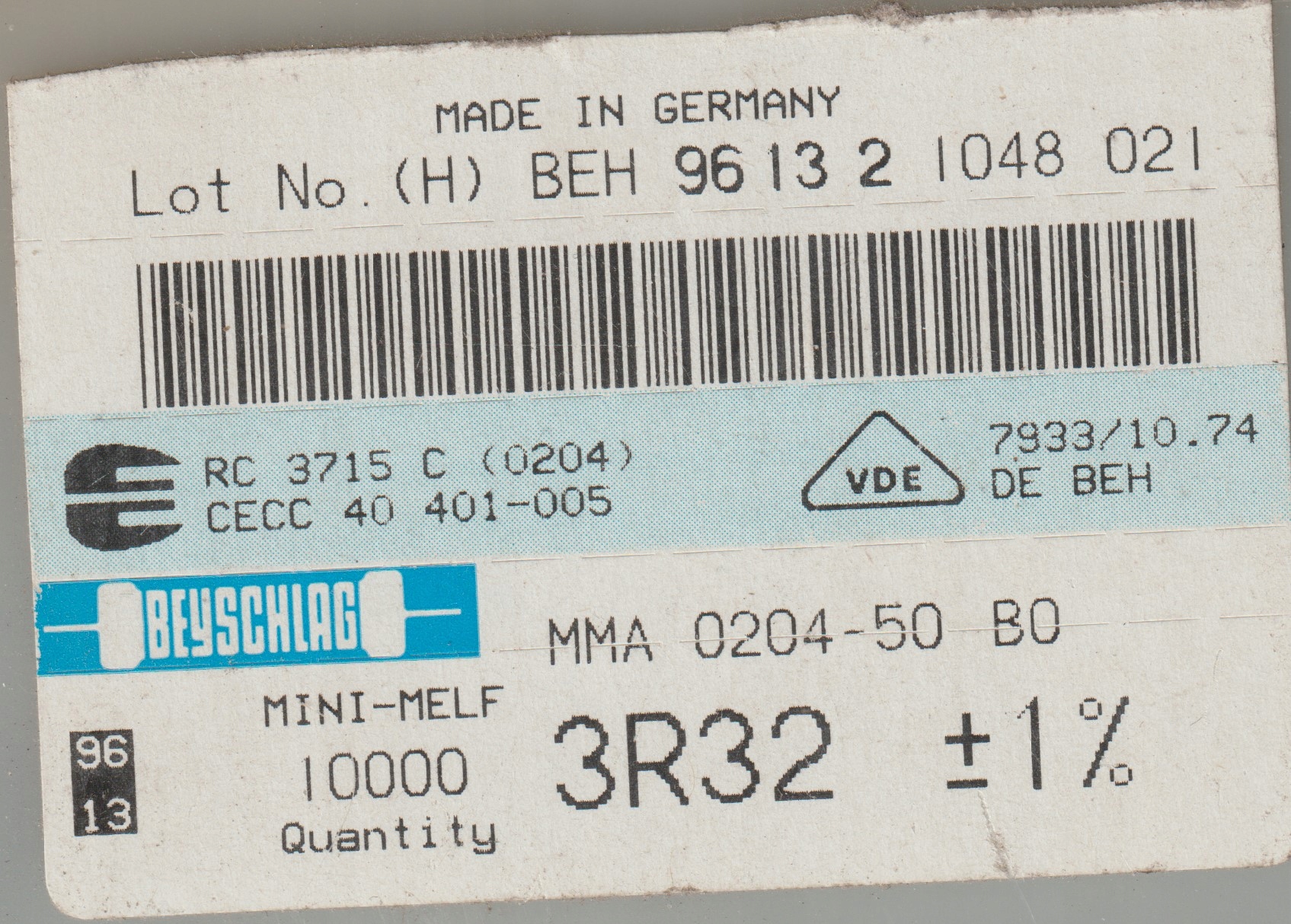 [100szt] 3R32 1% 50ppm rezystor Smd minimelf MMA0204 Beyschlag low noise