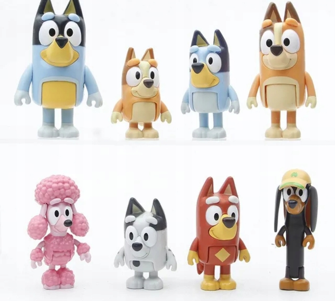 BLUEY i BINGO ZESTAW FIGUREK 8 SZTUK FIGURKA Z BAJKI RODZINKA PRZYJACIELE