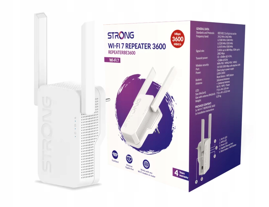Zosilňovač WiFi 7 Strong Repeater BE3600 3600Mbs Dual Band Lan GbE